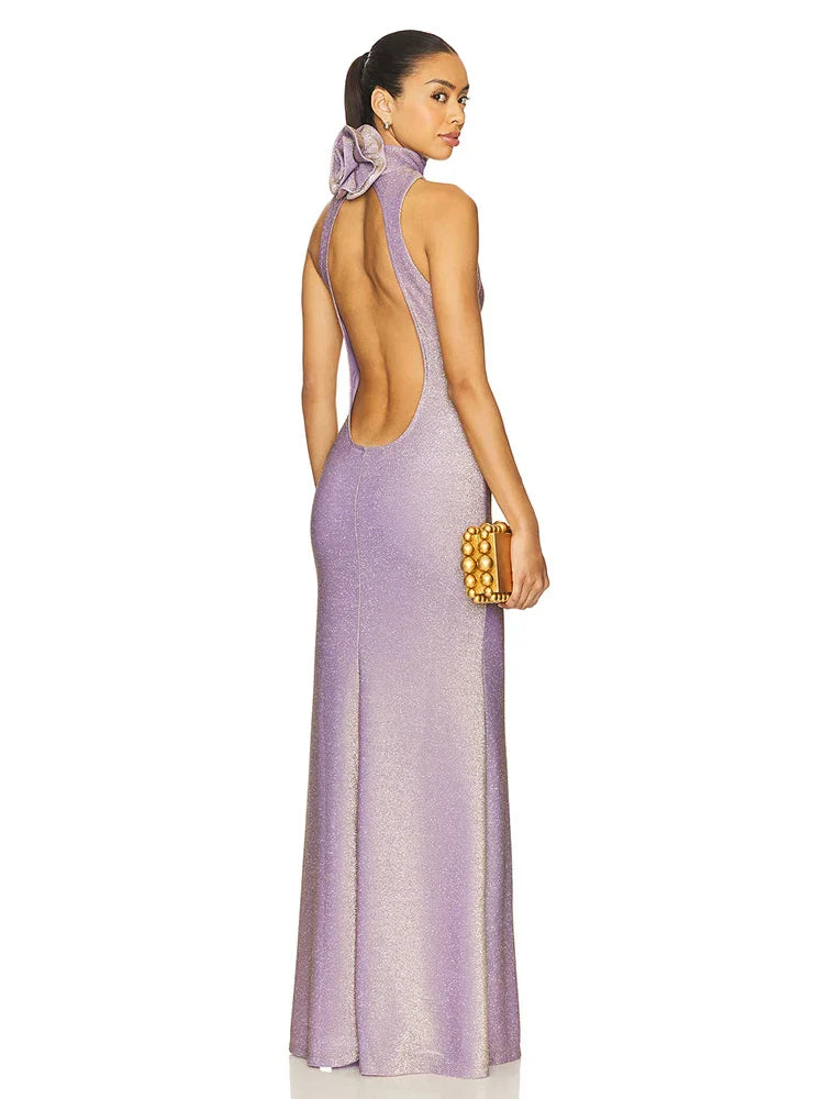 Selmori Armelle Shimmering Open-Back Maxi Dress