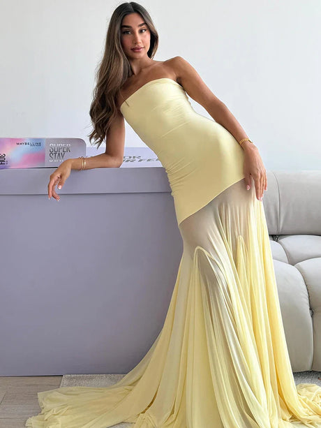 Selmori Aimée Strapless Mesh Tulle Maxi Dress