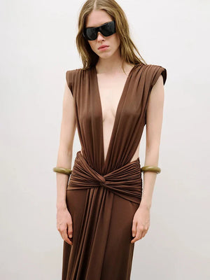 Selmori Marielle Deep V Ruched Maxi Dress