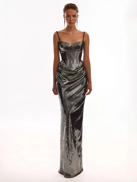 Selmori Idalie Sequin Bustier Maxi Dress