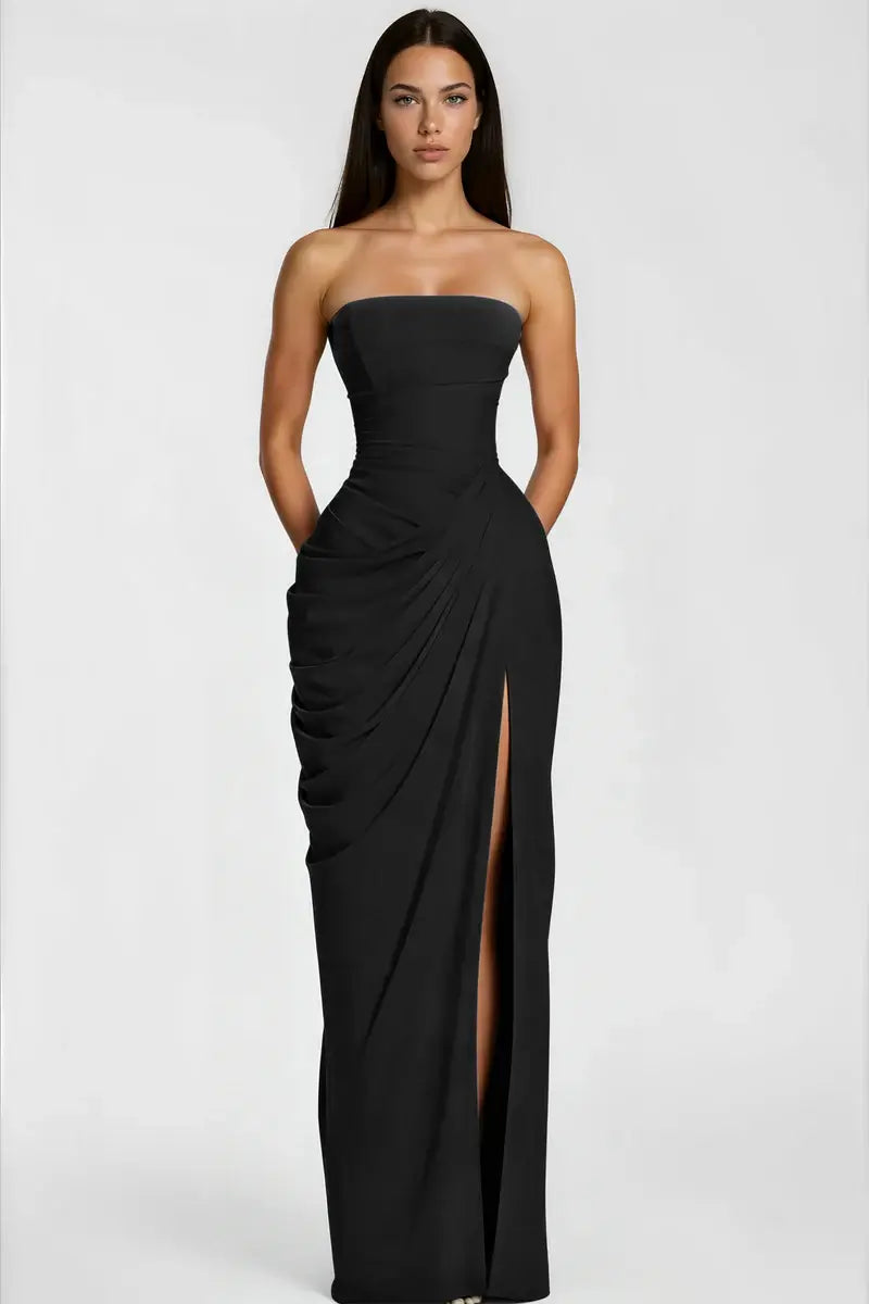 Azalée Strapless Draped High-Slit Maxi Dress