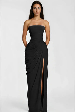 Azalée Strapless Draped High-Slit Maxi Dress