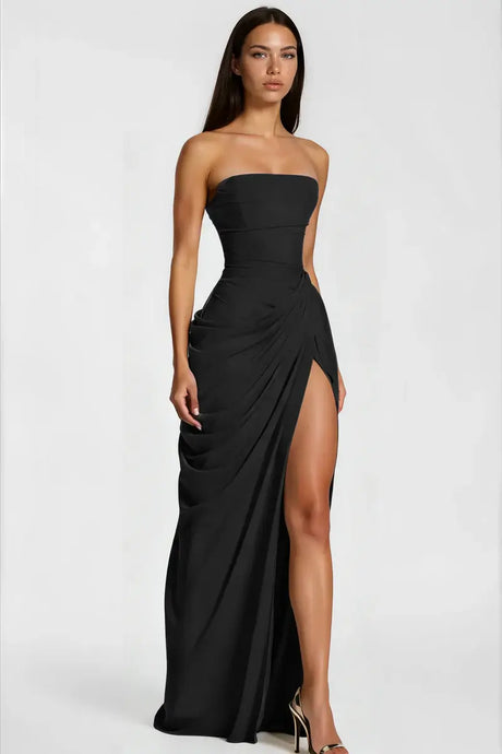 Azalée Strapless Draped High-Slit Maxi Dress
