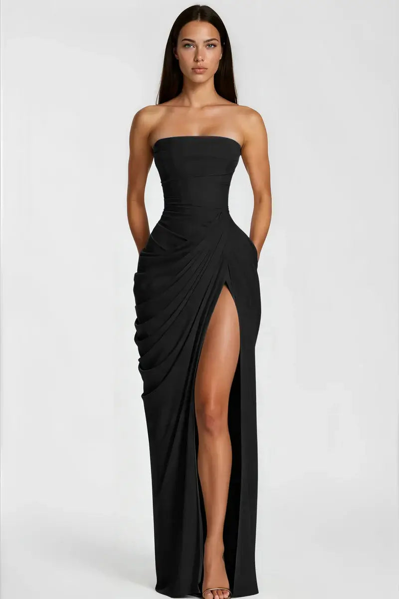 Azalée Strapless Draped High-Slit Maxi Dress