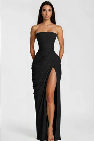 Azalée Strapless Draped High-Slit Maxi Dress