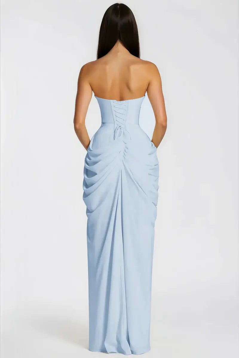 Selmori Azalée Strapless Draped High-Slit Maxi Dress