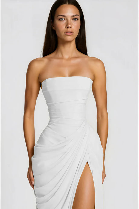 Selmori Azalée Strapless Draped High-Slit Maxi Dress