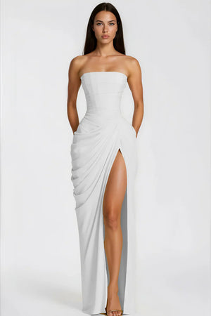 Selmori Azalée Strapless Draped High-Slit Maxi Dress