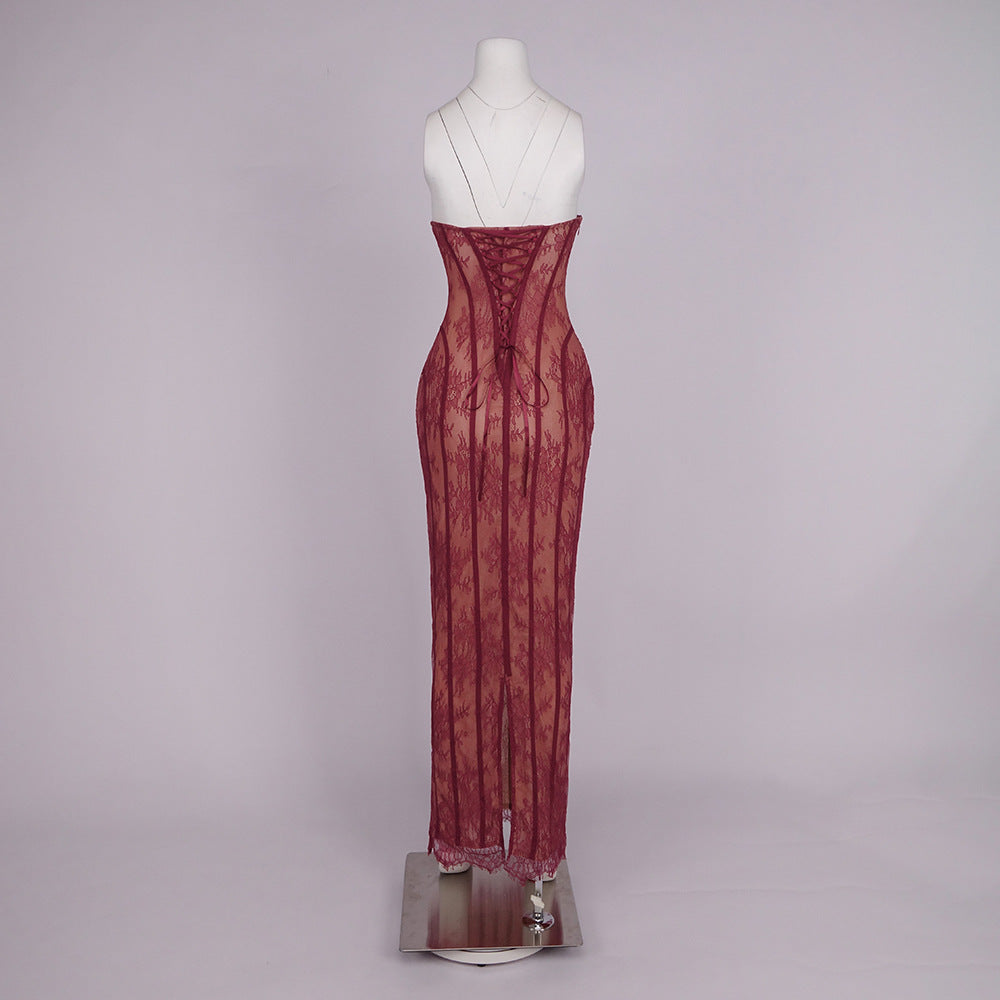 Sarah Floral Lace Corset Maxi Dress