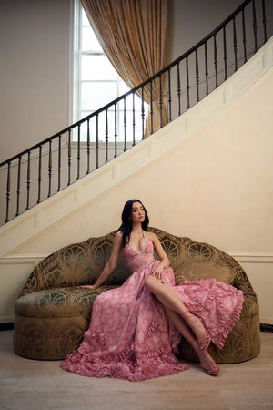 Opéra Floral Plunge Slit Maxi Dress