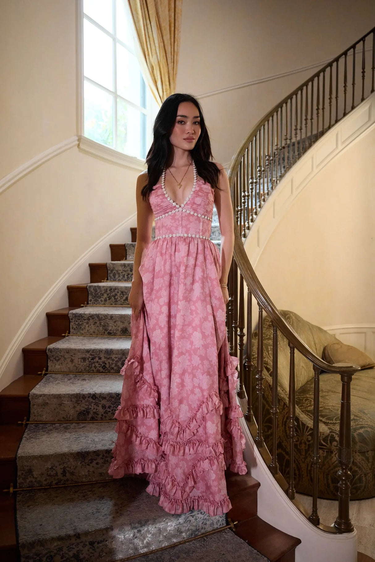 Opéra Floral Plunge Slit Maxi Dress