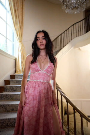Opéra Floral Plunge Slit Maxi Dress