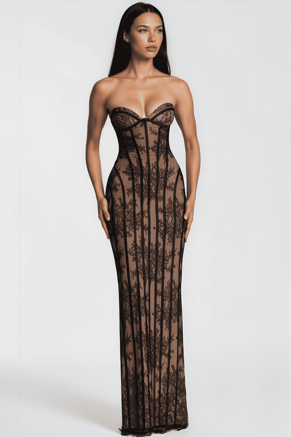 Sarah Floral Lace Corset Maxi Dress