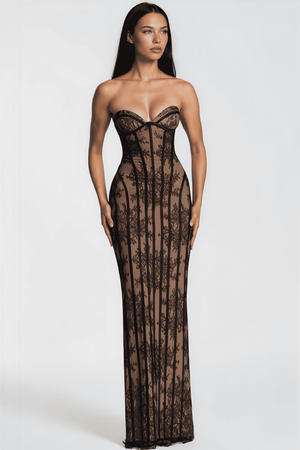 Sarah Floral Lace Corset Maxi Dress