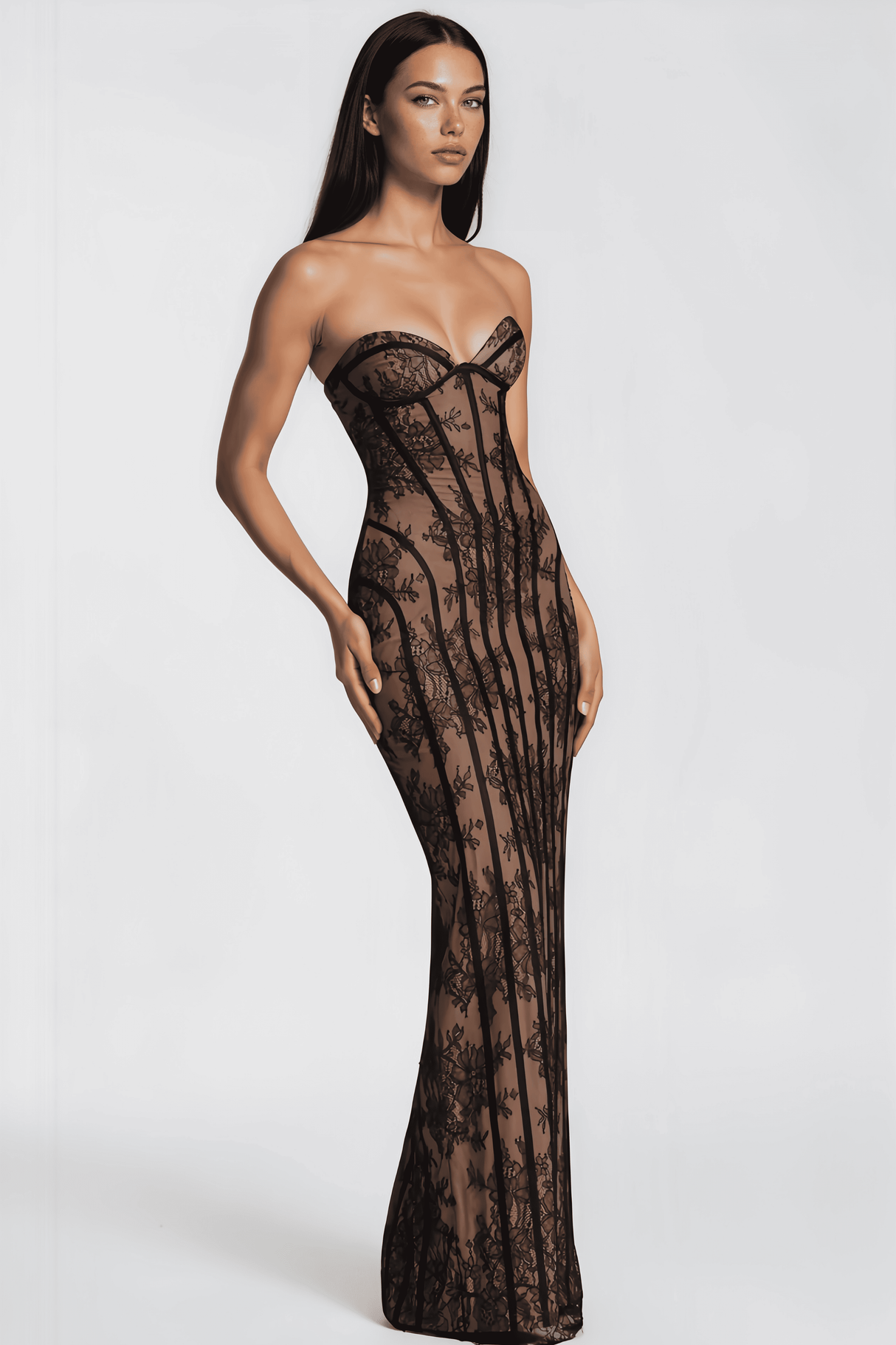 Sarah Floral Lace Corset Maxi Dress