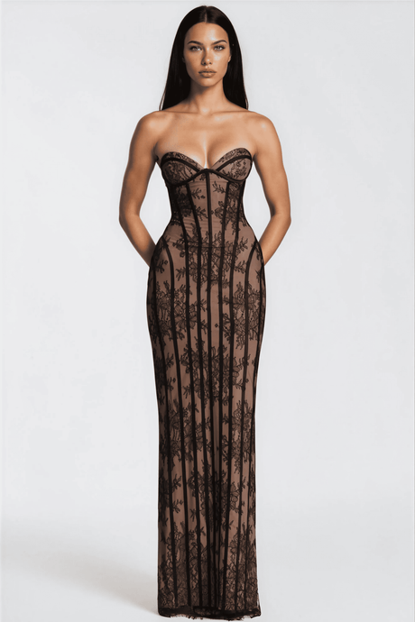 Sarah Floral Lace Corset Maxi Dress