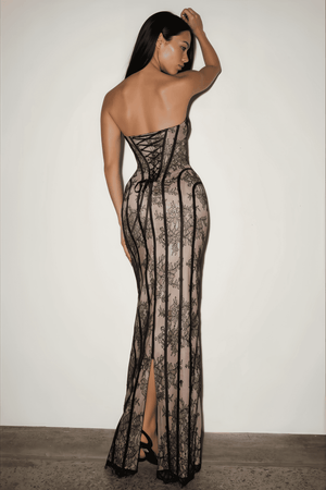 Sarah Floral Lace Corset Maxi Dress