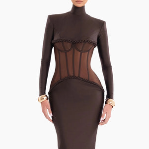 Selmori Laurence Mock Neck Corset Maxi Dress