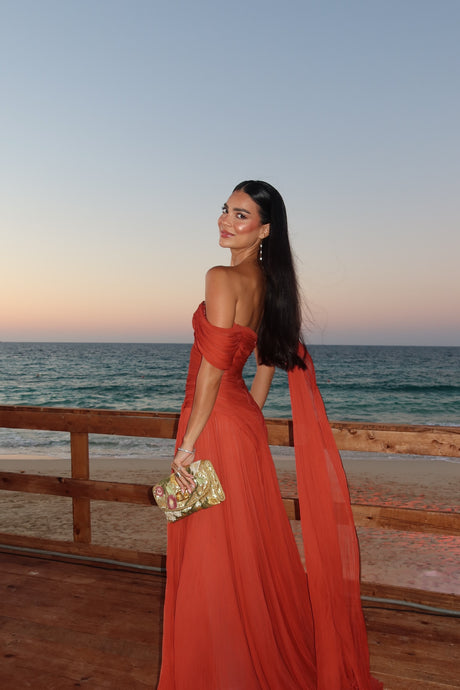 Séravelle Asymmetric Ruched Pleated Maxi Dress with Shoulder Drape - Red_-_selmori.com_-_11