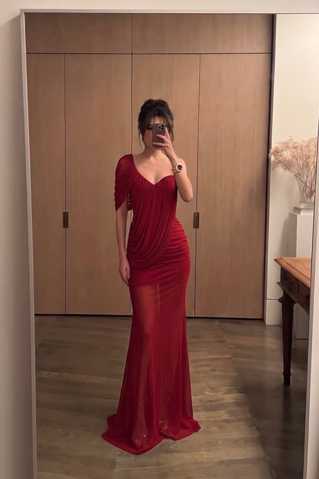 Séréna One Shoulder Draped Maxi Dress - Red_-_selmori.com_-_12
