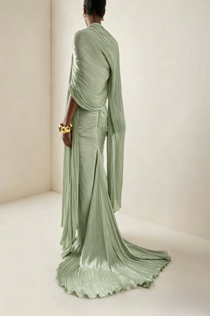 Vandale Strapless High Slit Cape Maxi Dress / Green