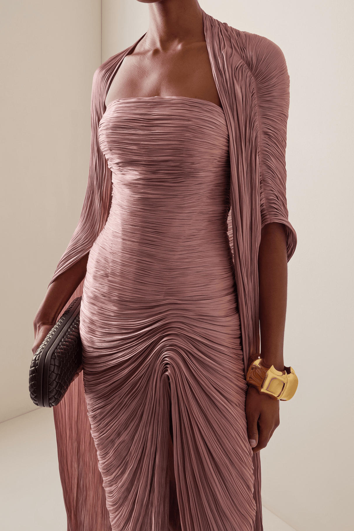Vandale Strapless High Slit Cape Maxi Dress / Pink