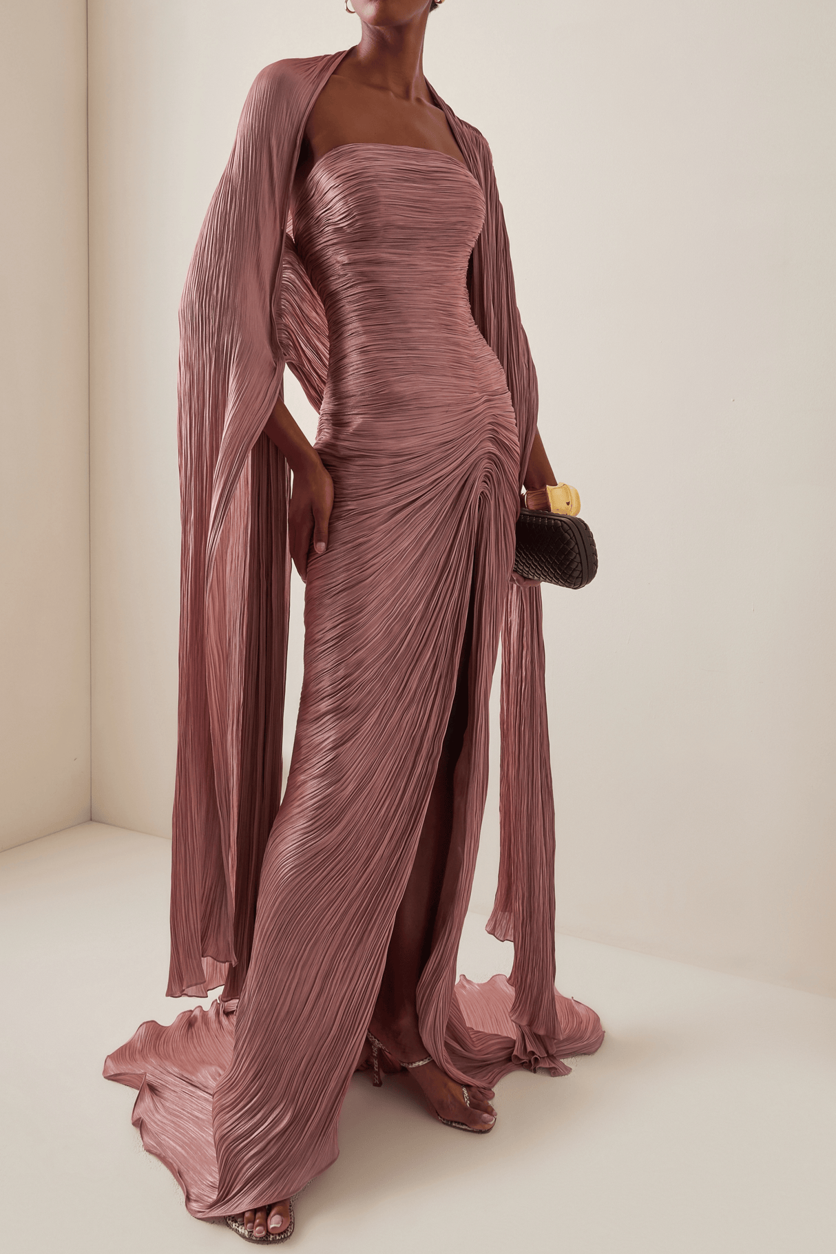 Vandale Strapless High Slit Cape Maxi Dress / Pink