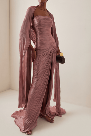 Vandale Strapless High Slit Cape Maxi Dress / Pink