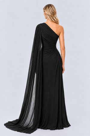 Tiphaine One Shoulder Ruched Maxi Dress - Black_-_selmori.com_-_02