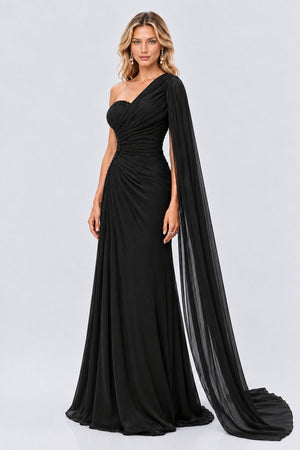 Tiphaine One Shoulder Ruched Maxi Dress - Black_-_selmori.com_-_05