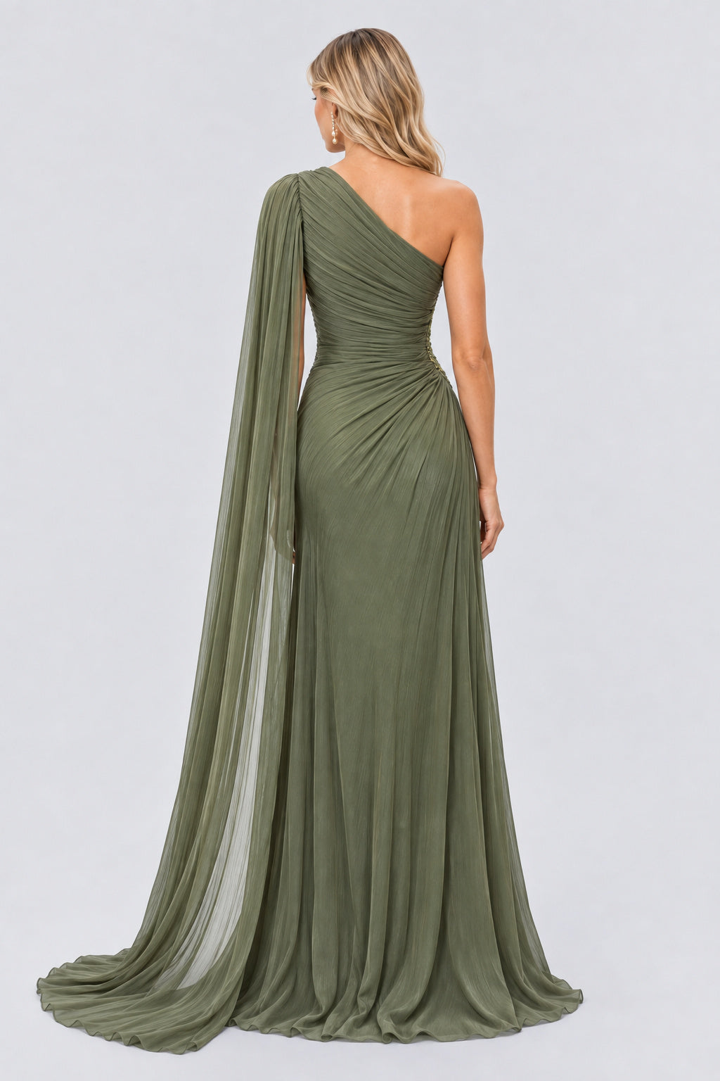 Tiphaine One Shoulder Ruched Maxi Dress - Green_-_selmori.com_-_02