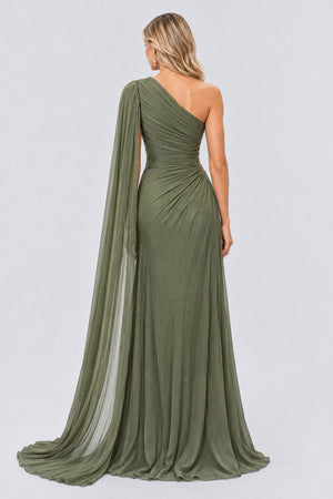 Tiphaine One Shoulder Ruched Maxi Dress - Green_-_selmori.com_-_02
