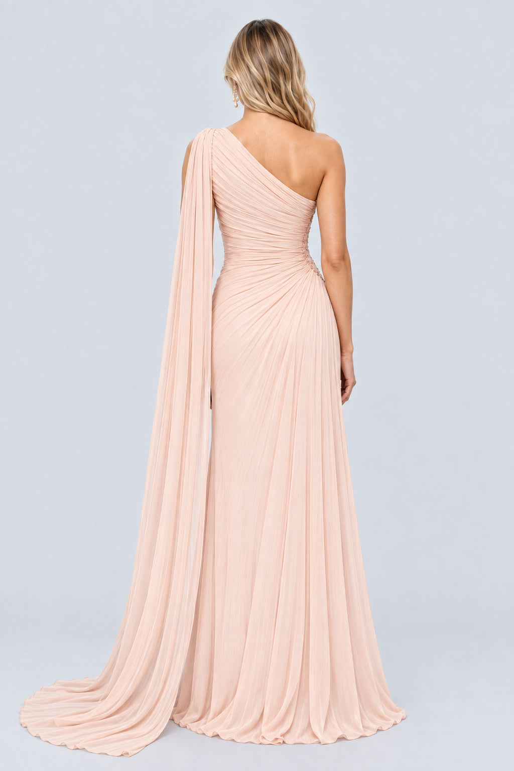 Tiphaine One Shoulder Ruched Maxi Dress - Shell Pink_-_selmori.com_-_02