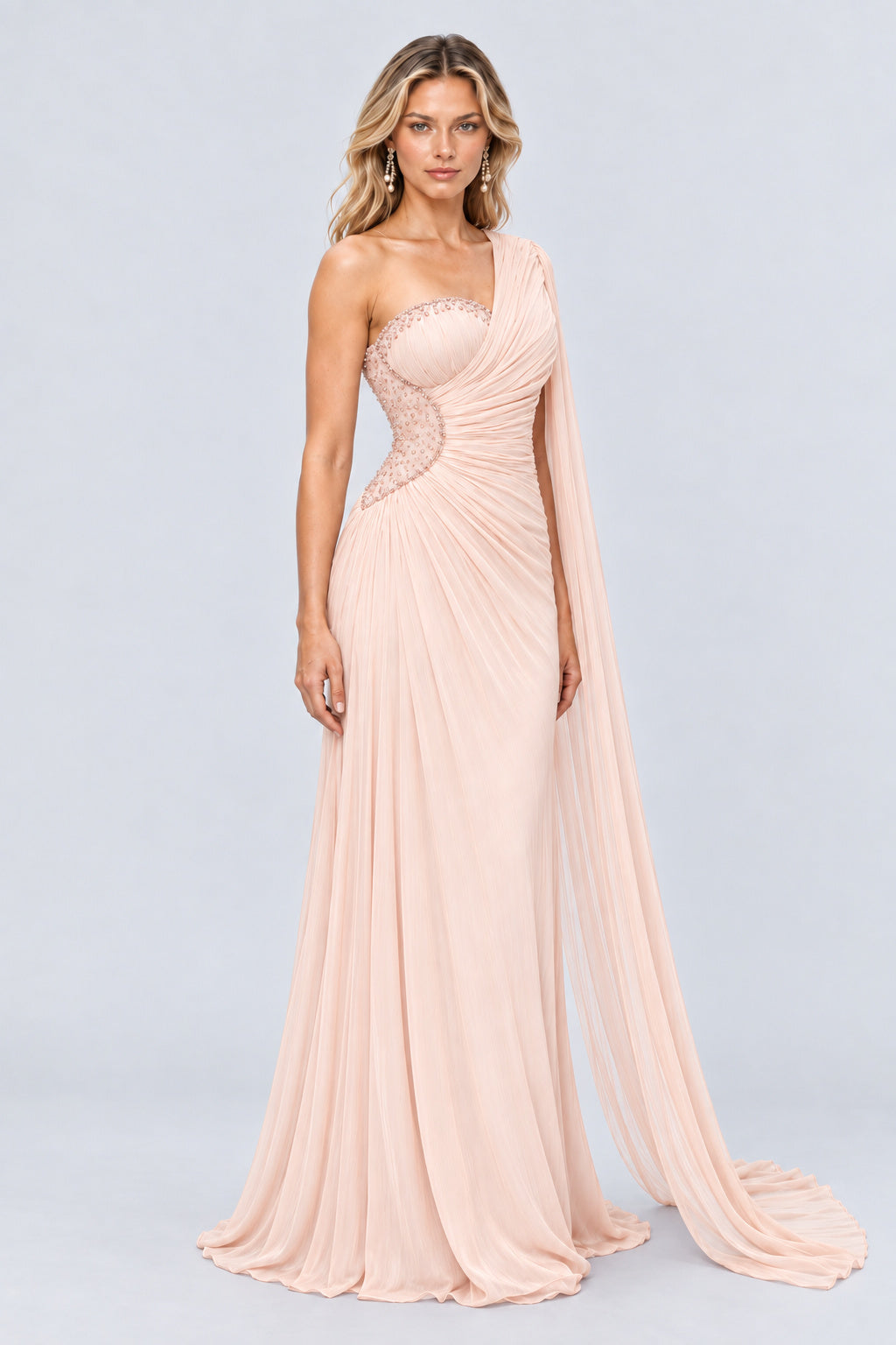 Tiphaine One Shoulder Ruched Maxi Dress - Shell Pink_-_selmori.com_-_06