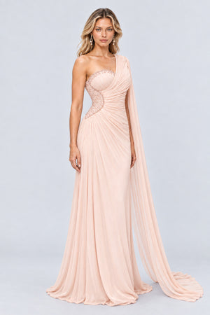 Tiphaine One Shoulder Ruched Maxi Dress - Shell Pink_-_selmori.com_-_06