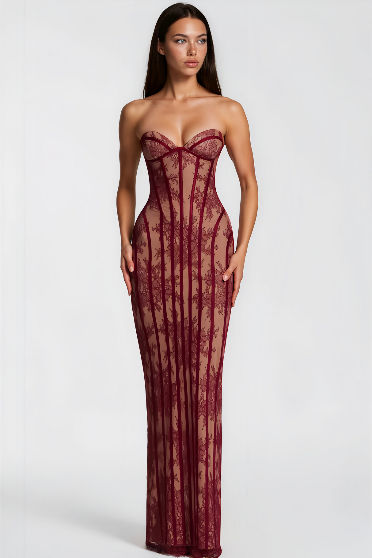 Sarah Floral Lace Corset Maxi Dress