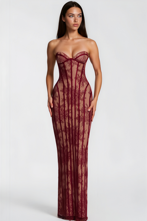 Sarah Floral Lace Corset Maxi Dress