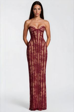 Sarah Floral Lace Corset Maxi Dress