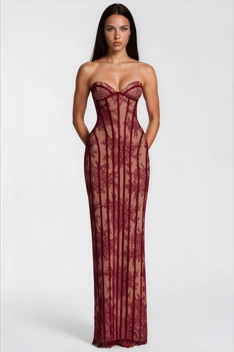 Sarah Floral Lace Corset Maxi Dress