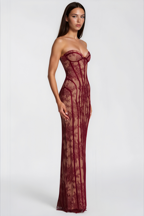Sarah Floral Lace Corset Maxi Dress