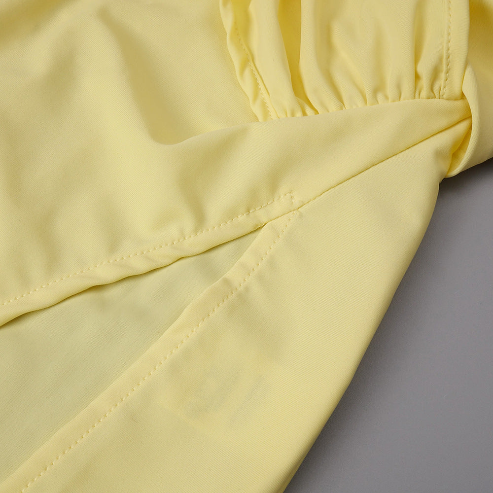 Vague Yellow Halter Draped Waist Slit Maxi Dress