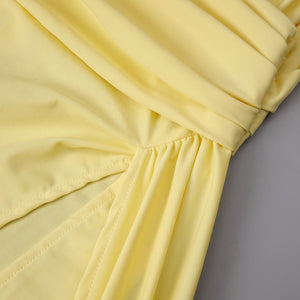 Vague Yellow Halter Draped Waist Slit Maxi Dress