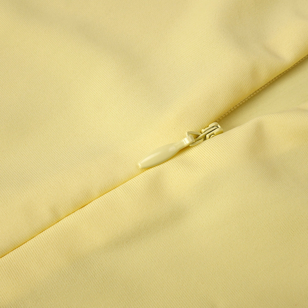 Vague Yellow Halter Draped Waist Slit Maxi Dress