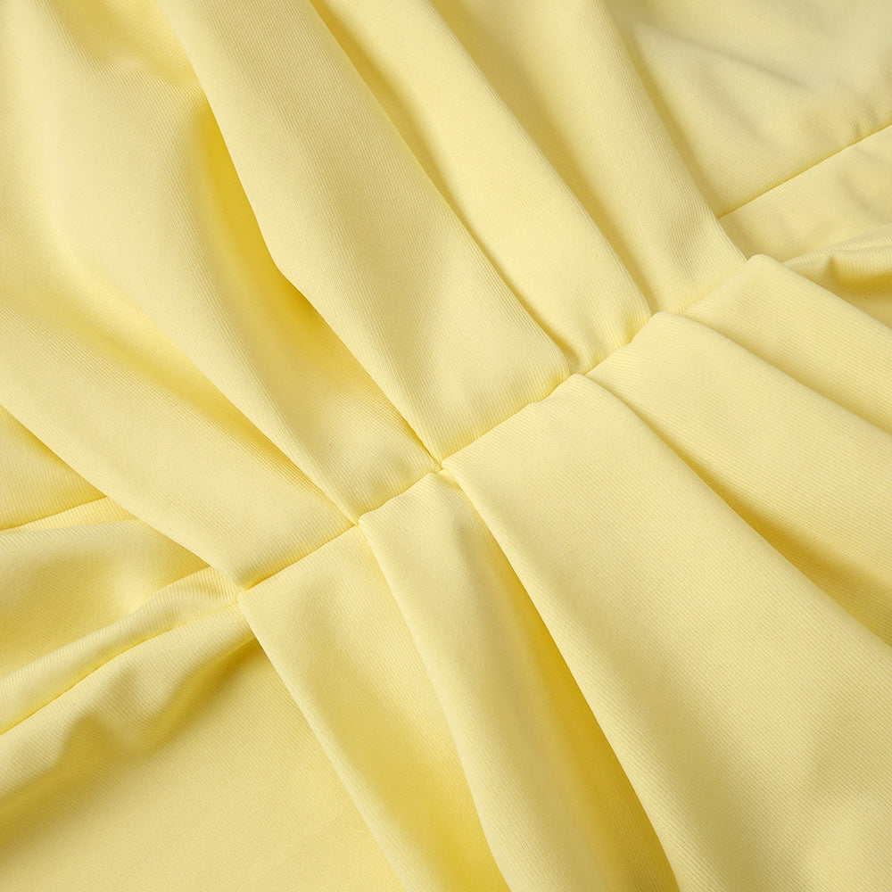 Vague Yellow Halter Draped Waist Slit Maxi Dress