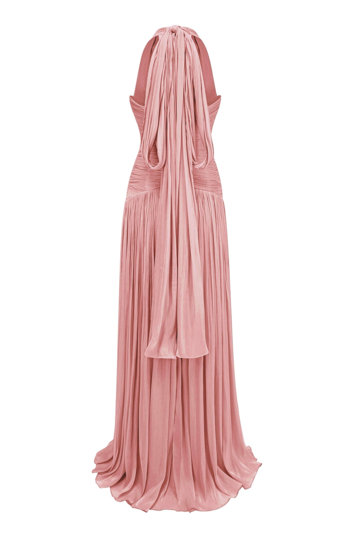 Verdelune Halter Pleated Slit Maxi Dress