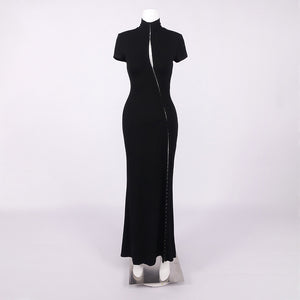 Vespera Black Keyhole Maxi Dress with High Thigh Slit
