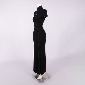 Vespera Black Keyhole Maxi Dress with High Thigh Slit
