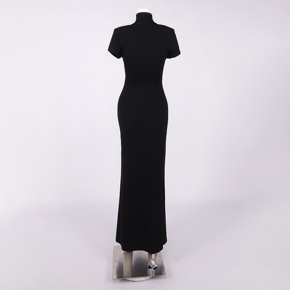 Vespera Black Keyhole Maxi Dress with High Thigh Slit