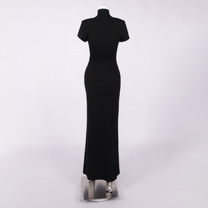 Vespera Black Keyhole Maxi Dress with High Thigh Slit