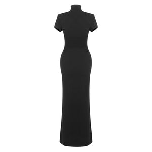 Vespera Black Keyhole Maxi Dress with High Thigh Slit